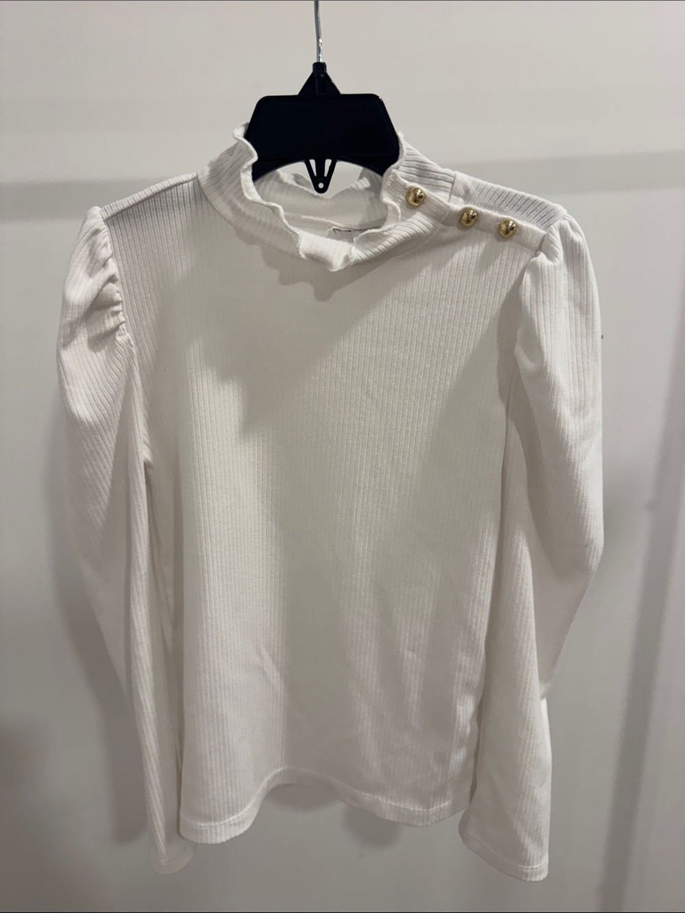 Janie and Jack White Ribbed Mock Neck Top with Gold Buttons
